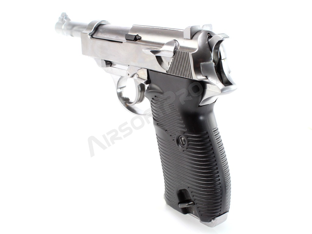 Airsoftová pistole P38 - plyn, celokov, blowback - stříbrná [WE]