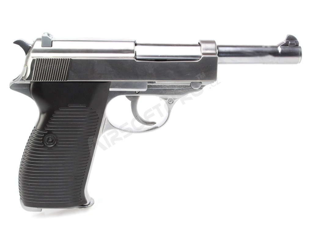 Airsoftová pistole P38 - plyn, celokov, blowback - stříbrná [WE]