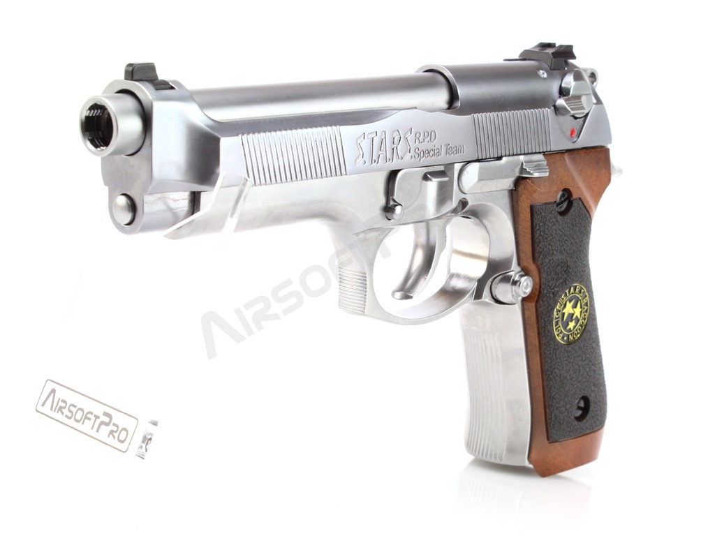 Airsoftová pistole Samurai Edge Biohazard M92 FULL AUTO GBB - stříbrná [WE]