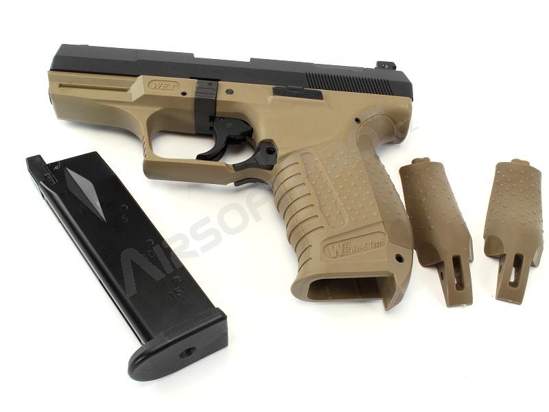 Airsoftová pistole E99 (P99) God of War - celokov, blowback - TAN [WE]