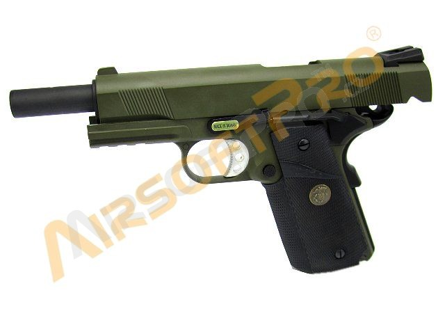 Airsoftová pistole M.E.U. SOC RAIL- olivová , celokov, blowback [WE]