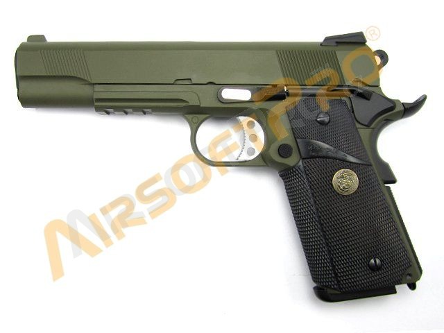 Airsoftová pistole M.E.U. SOC RAIL- olivová , celokov, blowback [WE]