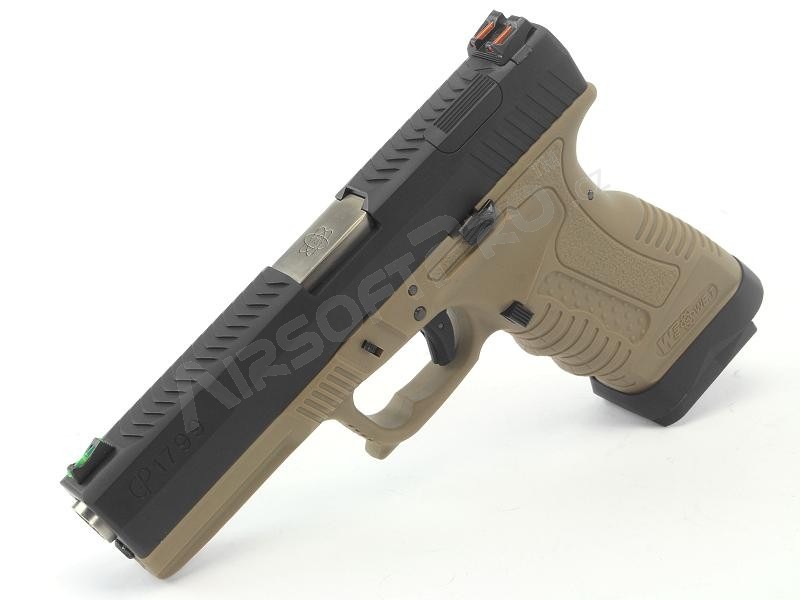 Airsoftová pistole GP1799 T2 - GBB, černý kovový závěr, pískový rám, stříbrná hlaveň [WE]