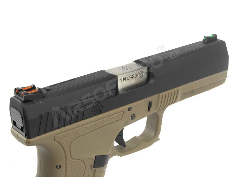 Airsoftová pistole GP1799 T2 - GBB, černý kovový závěr, pískový rám, stříbrná hlaveň [WE]