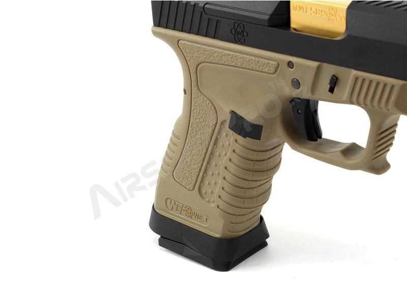 Airsoftová pistole GP1799 T6 - GBB, černý kovový závěr, pískový rám, zlatá hlaveň [WE]