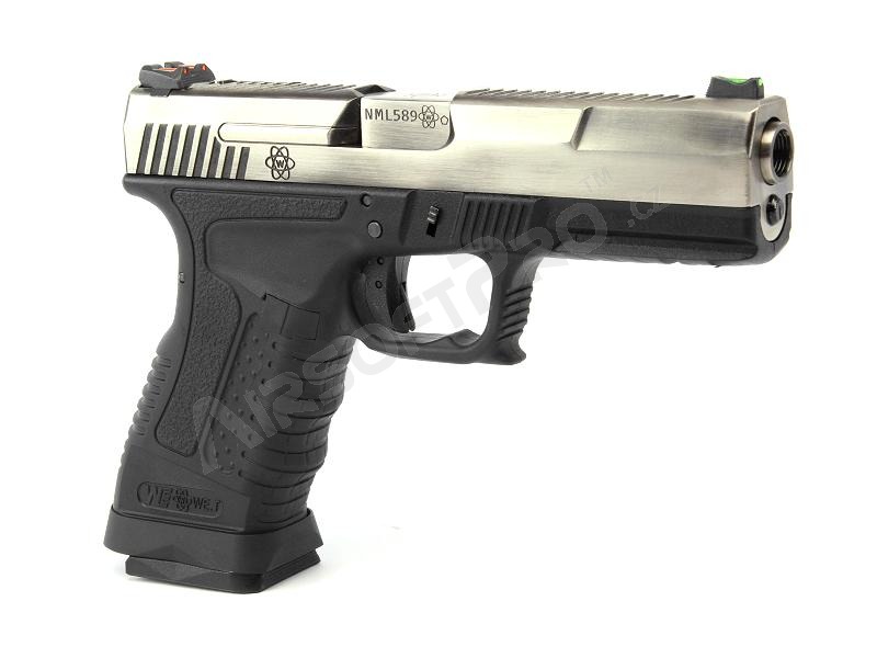Airsoftová pistole GP1799 T7 - GBB, stříbrný kovový závěr, černý rám, stříbrná hlaveň [WE]