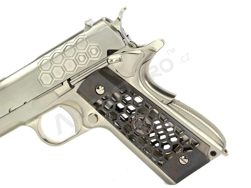 Pistola airsoft M1911 Hex Cut - GBB, full metal, Gen.2 - plata [WE]