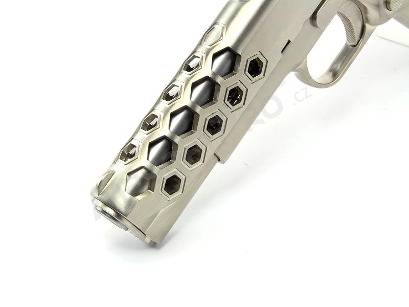 Pistola airsoft M1911 Hex Cut - GBB, full metal, Gen.2 - plata [WE]