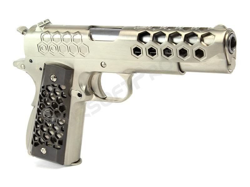 Pistola airsoft M1911 Hex Cut - GBB, full metal, Gen.2 - plata [WE]