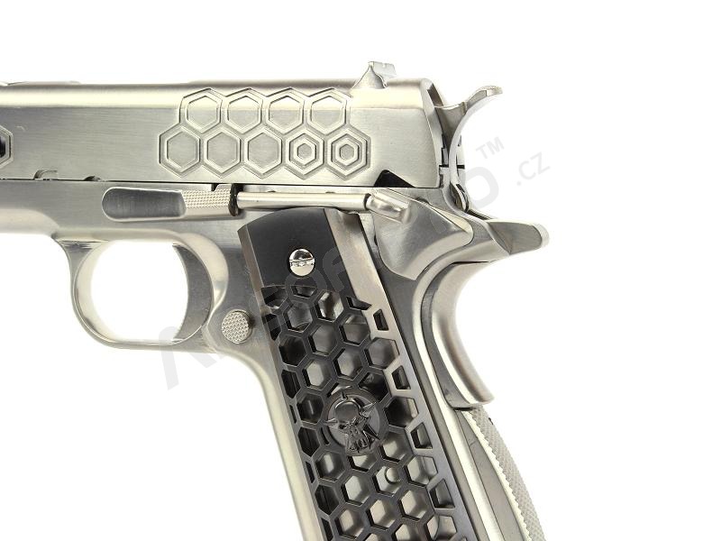 Pistola airsoft M1911 Hex Cut - GBB, full metal, Gen.2 - plata [WE]