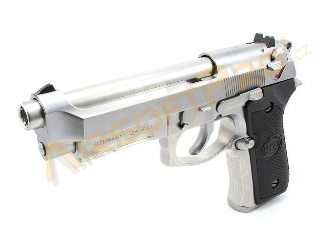 Airsoftová pistole M9A1 Gen2, nikl, celokov, AUTO blowback, LED BOX [WE]