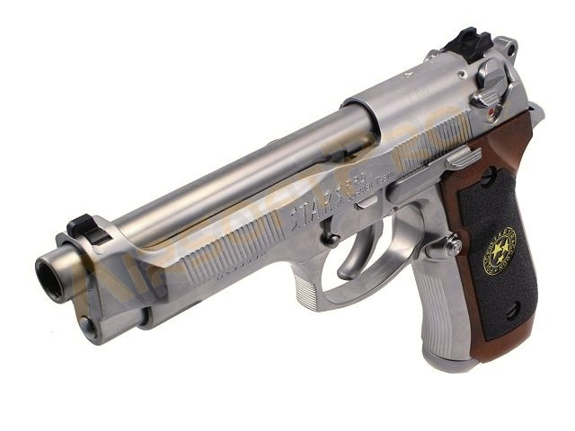 Airsoftová pistole Samurai Edge Biohazard M92, stříbrná - celokov,blowback [WE]