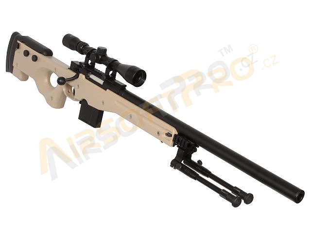 Airsoft sniper L96 AWS MB4401D + puškohled a dvojnožka - písková [Well]