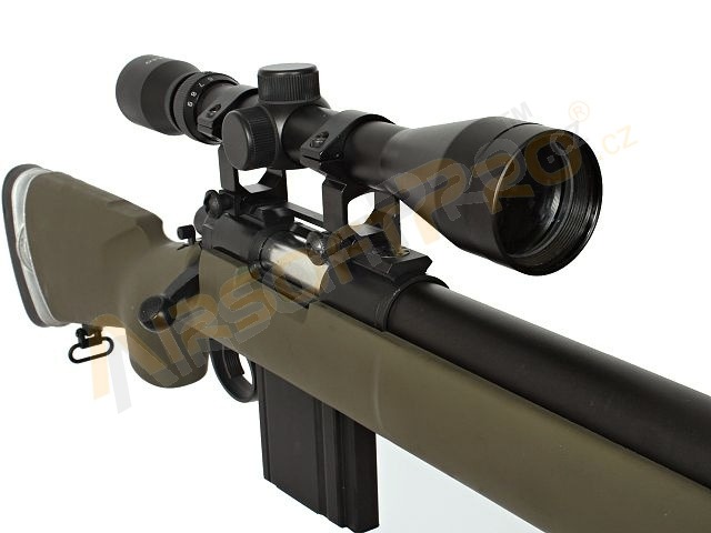 Airsoft sniper M24, MB4404D + puškohled a dvojnožka - olivová [Well]