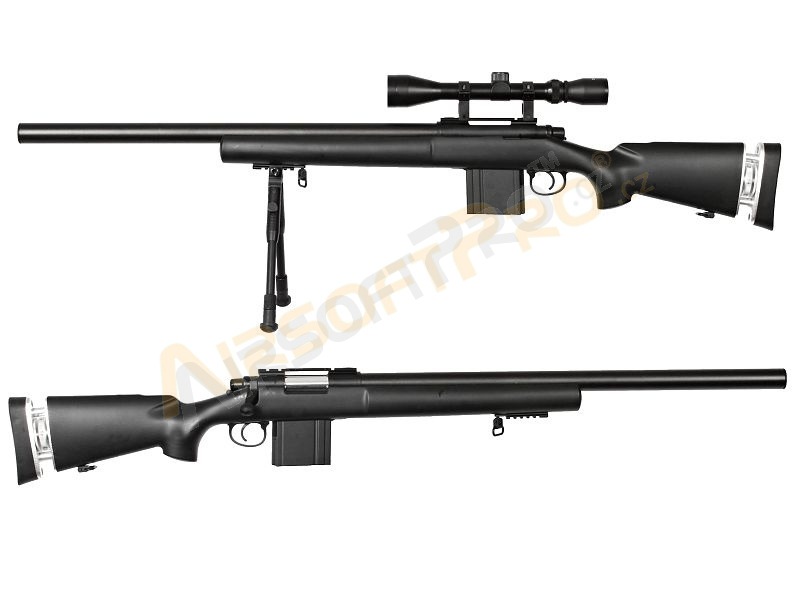 Airsoft sniper M24, MB4404D + puškohled a dvojnožka - černá [Well]