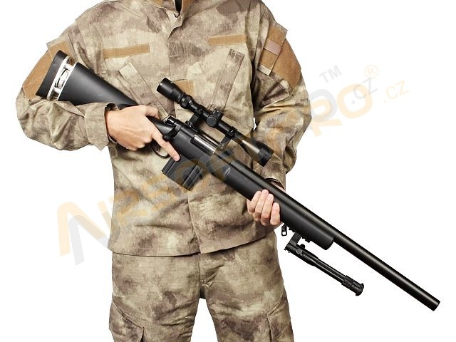 Airsoft sniper M24, MB4404D + puškohled a dvojnožka - černá [Well]