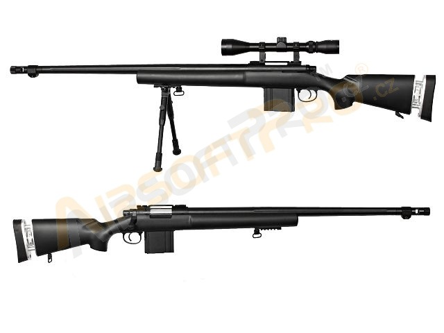 Airsoft sniper M24, MB4405D + puškohled a dvojnožka - černá [Well]