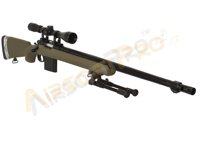 Airsoft sniper M24, MB4405D + puškohled a dvojnožka - olivová [Well]