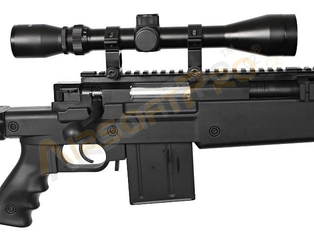 Airsoft sniper MB4407D + puškohled a dvojnožka - černá [Well]