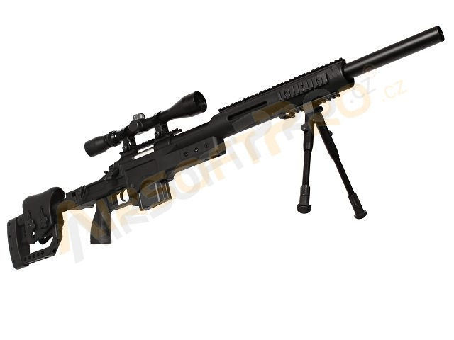 Airsoft sniper MB4410D + puškohled a dvojnožka - černá [Well]