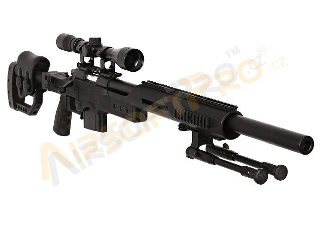 Airsoft sniper MB4410D + puškohled a dvojnožka - černá [Well]