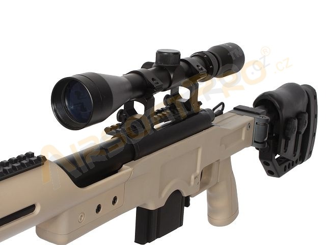 Airsoft sniper MB4410D + puškohled a dvojnožka - písková [Well]
