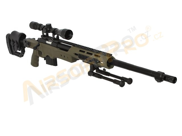 Airsoft sniper MB4411D + puškohled a dvojnožka - olivová [Well]