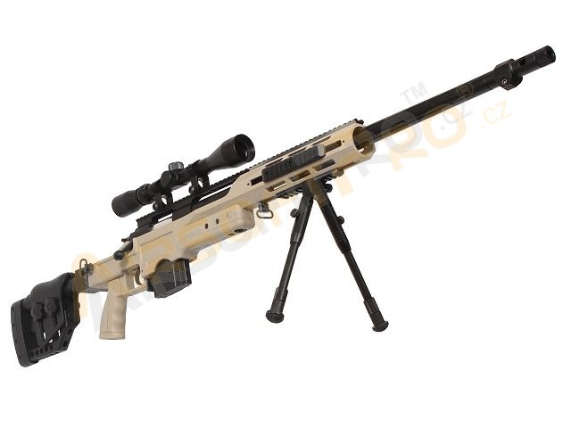 Airsoft sniper MB4411D + puškohled a dvojnožka - písková [Well]