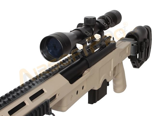 Airsoft sniper MB4411D + puškohled a dvojnožka - písková [Well]