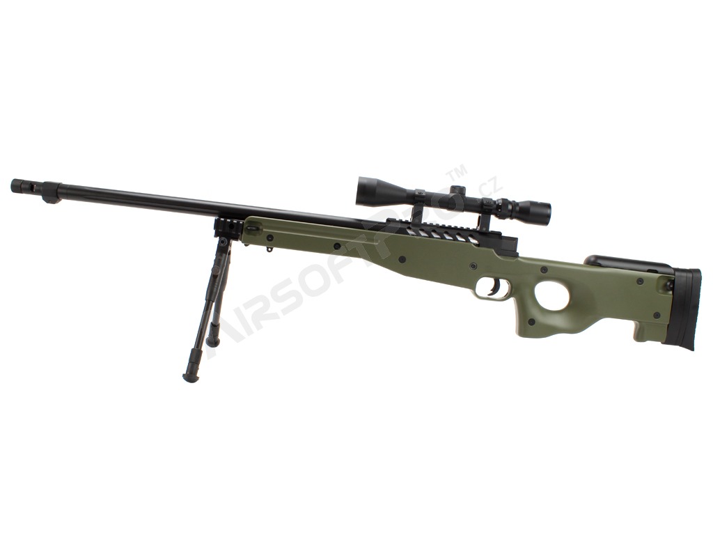 Airsoft sniper L96 (MB15DGE UPGRADE) + puškohled +dvojnožka - olivová OD [Well]