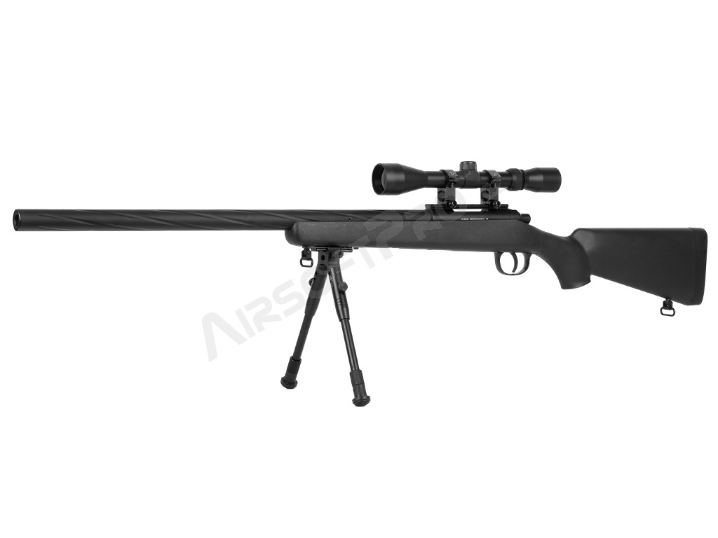 Airsoft sniper MB03D UPGRADE hasta 200 m/s (670 fps) visor y bípode - negro [Well]