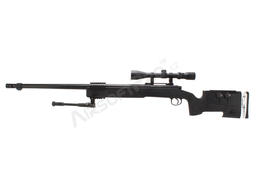 Airsoft sniper MB17D + puškohled a dvojnožka - černá [Well]