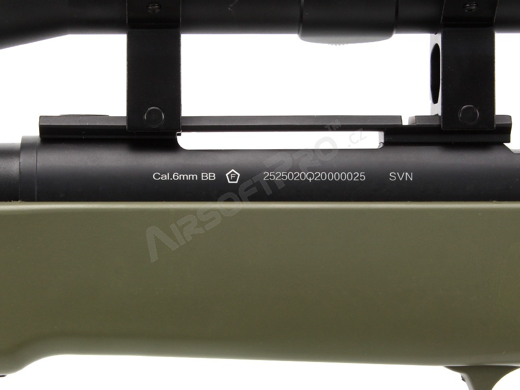Airsoft sniper MB17D + puškohled a dvojnožka - olivová (OD) [Well]