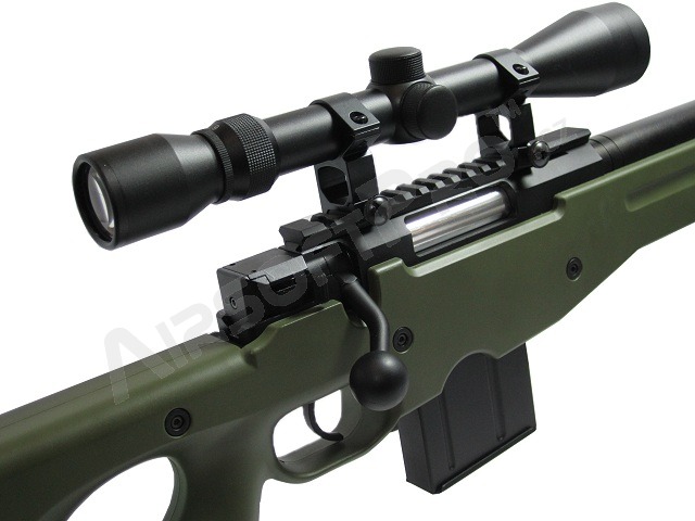 Airsoft sniper L96 AWS MB4401D + puškohled a dvojnožka - olivová [Well]