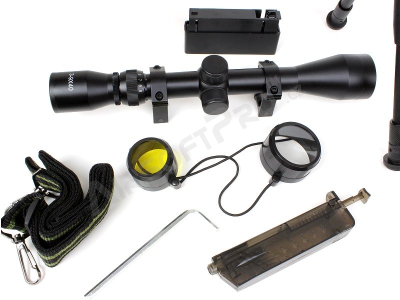 Airsoft sniper L96 (MB01C UPGRADE) + puškohled + dvojnožka - černá [Well]