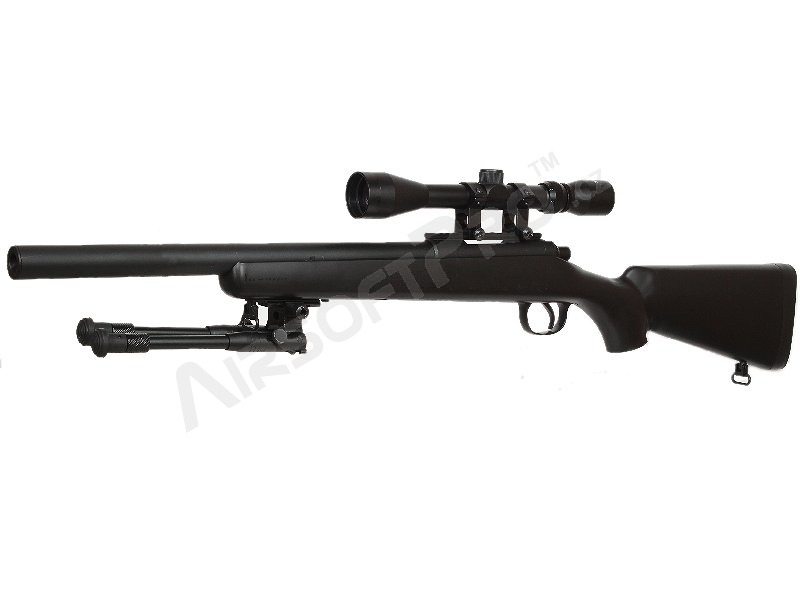 Airsoft sniper MB02D + puškohled a dvojnožka, černá [Well]