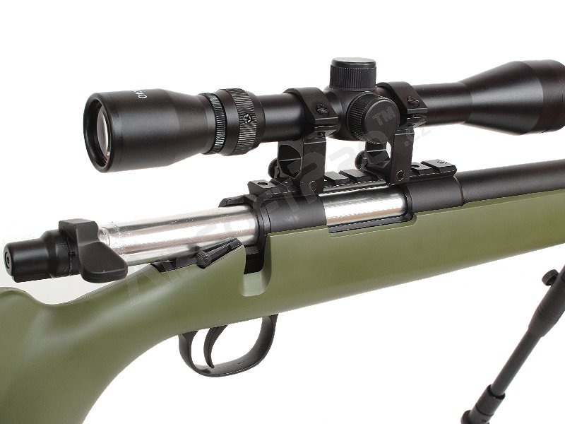 Airsoft sniper MB02D + puškohled a dvojnožka, olivová [Well]