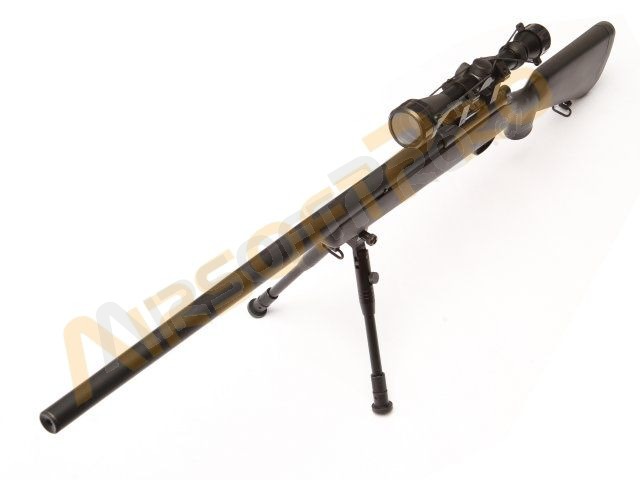 Airsoft sniper MB03D + puškohled a dvojnožka, černá [Well]