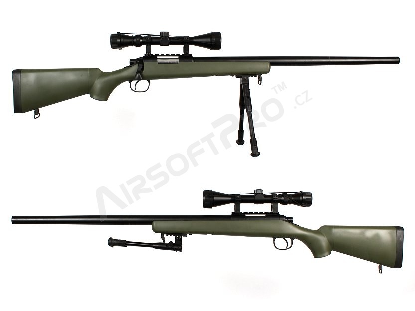 Airsoft sniper MB03D  + puškohled a dvojnožka, olivová [Well]