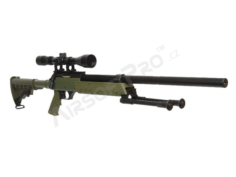 Airsoft sniper APS SR-2 (MB06D) + dvojnožka + puškohled, olivová [Well]