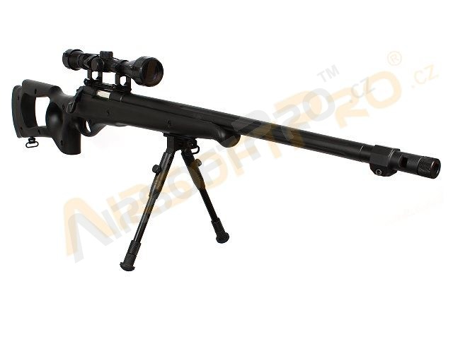 Airsoft sniper MB10D + puškohled a dvojnožka, černá [Well]