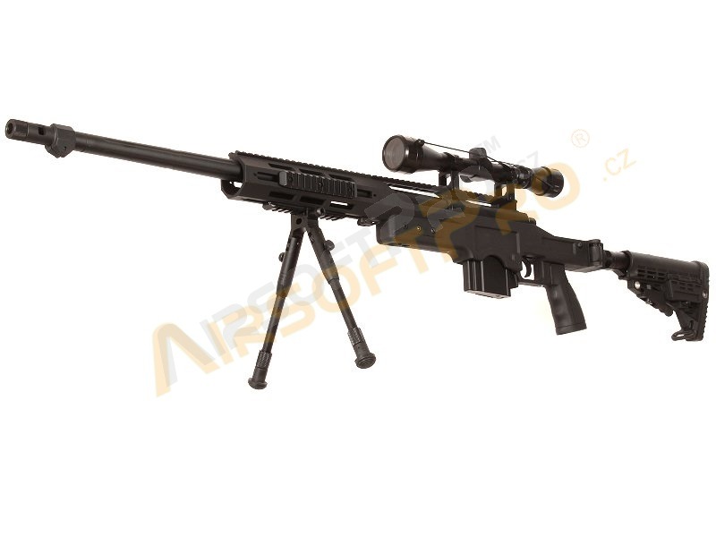 Airsoft sniper MB4412D + puškohled a dvojnožka - černá [Well]