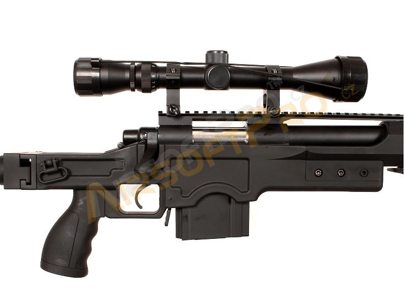 Airsoft sniper MB4412D + puškohled a dvojnožka - černá [Well]