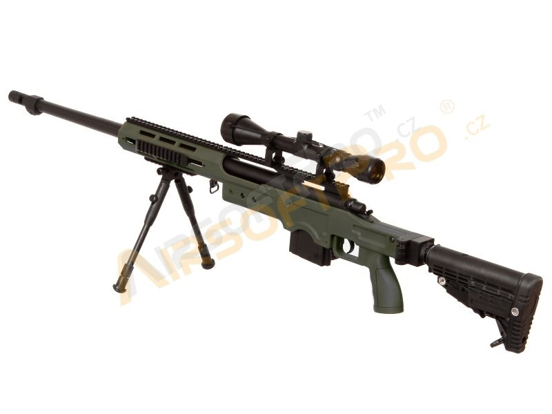 Airsoft sniper MB4412D + puškohled a dvojnožka - olivová [Well]